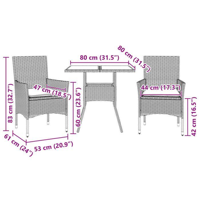 VidaXL Garden Dining Set and Cushions 3 Pcs Beige Rattan Glass 3278607