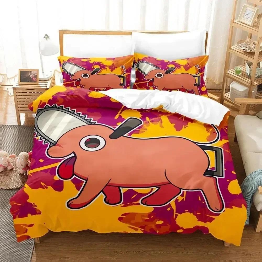 Pochita Chainsaw Man  Printed Bed Set Duvet Cover Pillowcase Bedding Set Bed Linen Sheet Quilt Cover Full Queen King Size
