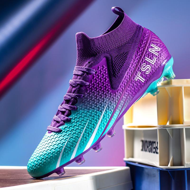High Top 2025 Fly-woven Football Shoes Tf Broken Nails Artificial Turf AG Long Nails Men's and Women's Grass Training Shoes