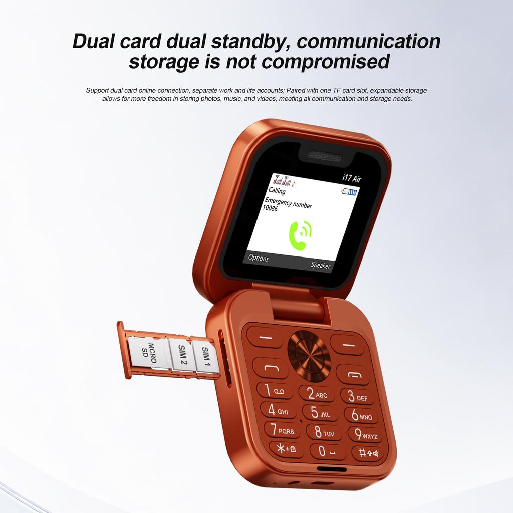 I17 Air Mini Faltbares Handy 2G GSM 1,77" Display Magische Stimme Kurzwahl UKW-Radio 2 SIM-Karten Kleine quadratische Handys