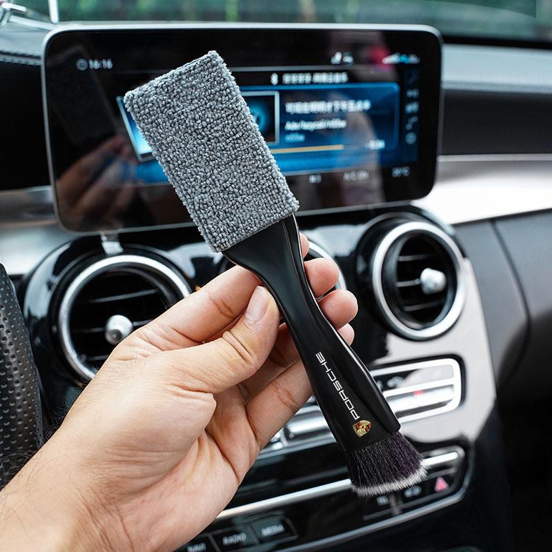 2 In 1 Car Interior Dust Tool Cleaning Brush Accessories For Porsche Cayenne Panamera Macan 911 718 Taycan Boxster Cayman 918