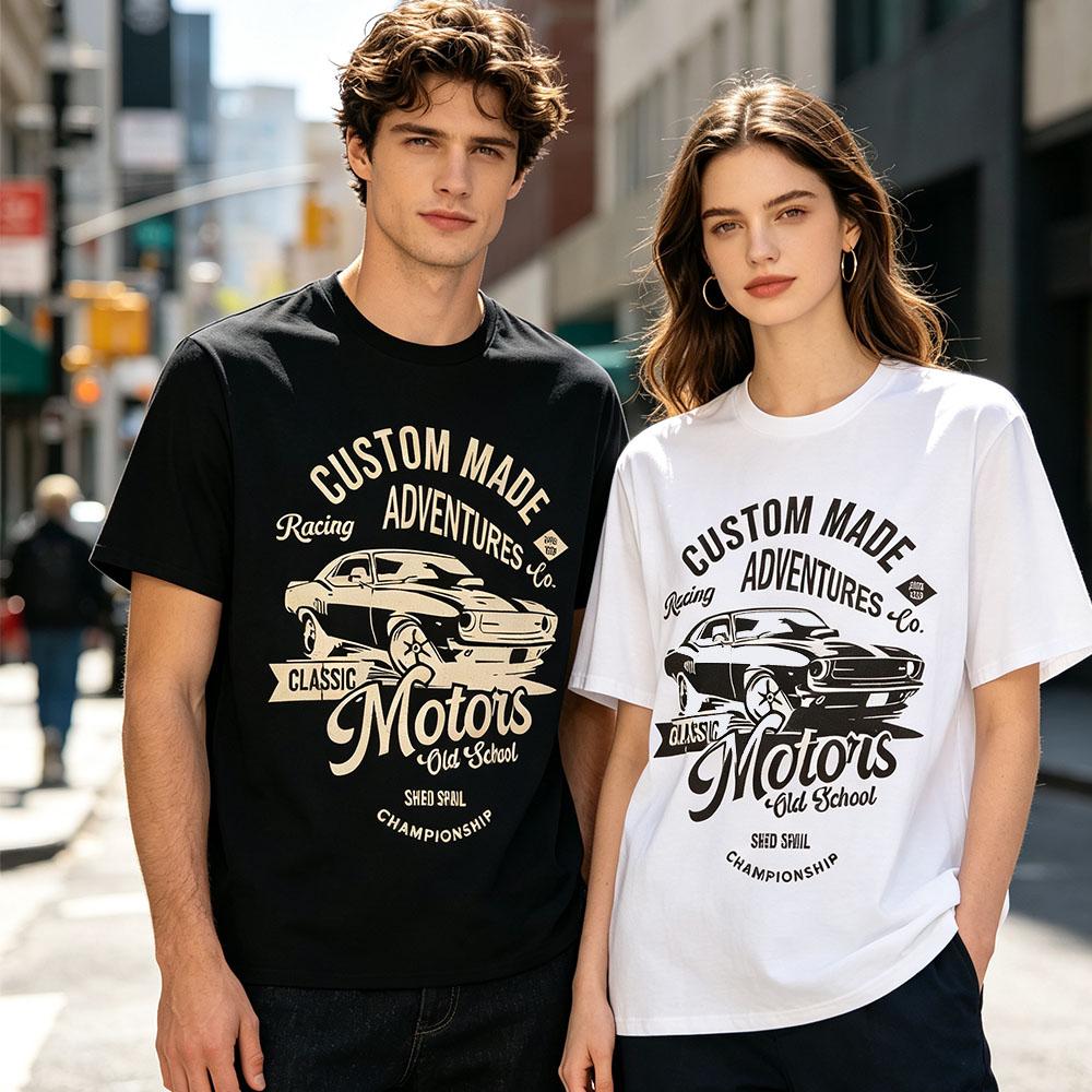 Motors Vintage Old School Tees Unisex Short Sleeve T‑Shirt Vintage Classic Car Graphic Print Crew Neck Tshirts Cotton Soft Tops
