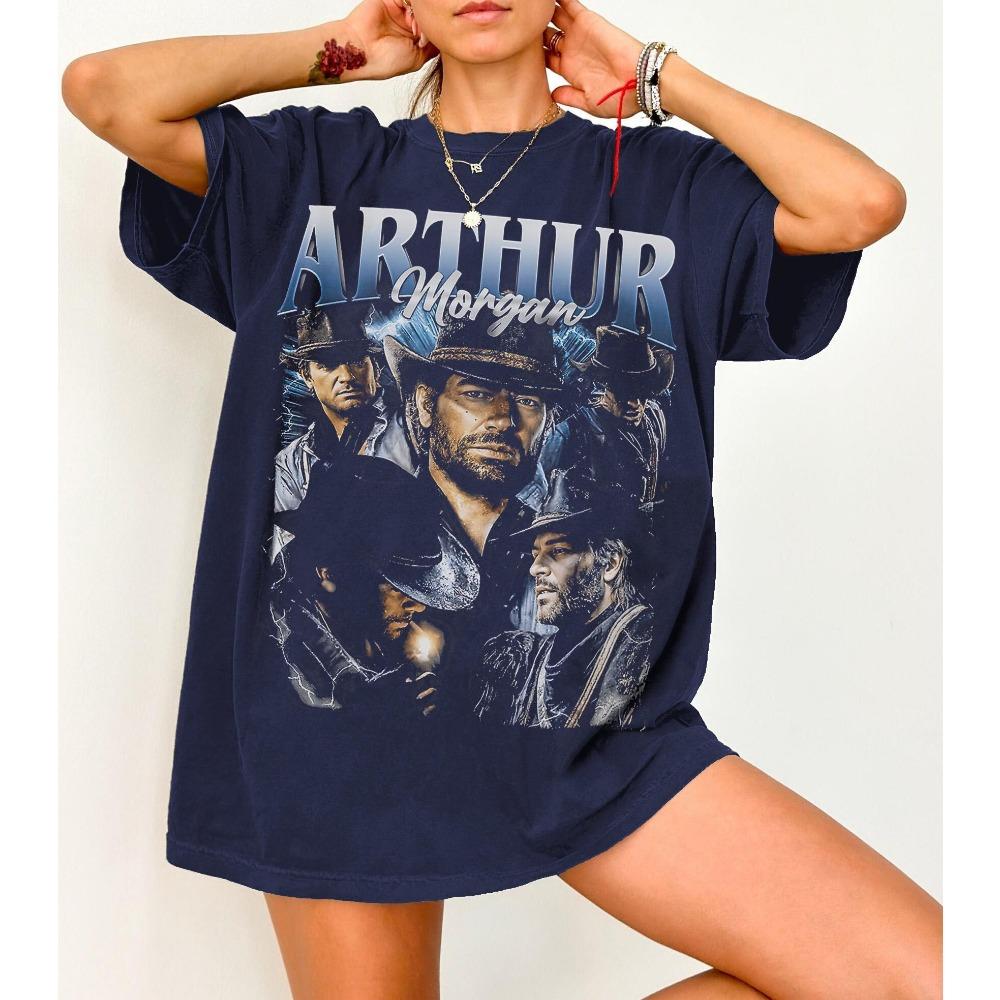 

Arthur Morgan 90s Pirated Pattern T-shirt Red Dead 2 Cowboy and Cowboy T-shirt for Daily Street Wear S