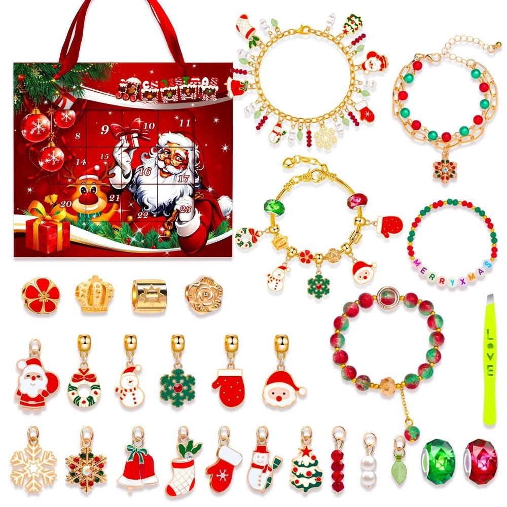 Christmas Bracelet DIY Crystal Beaded Alloy Jewelry Santa Blind Box Children's Holiday Gift