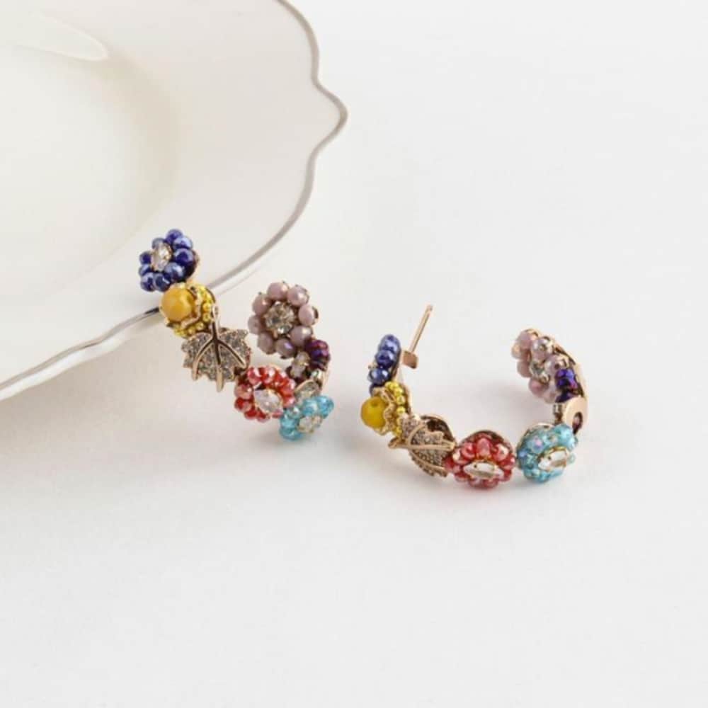 Women's 3-Piece Stone Bead Floral Pattern Grunge Earrings (13868867)