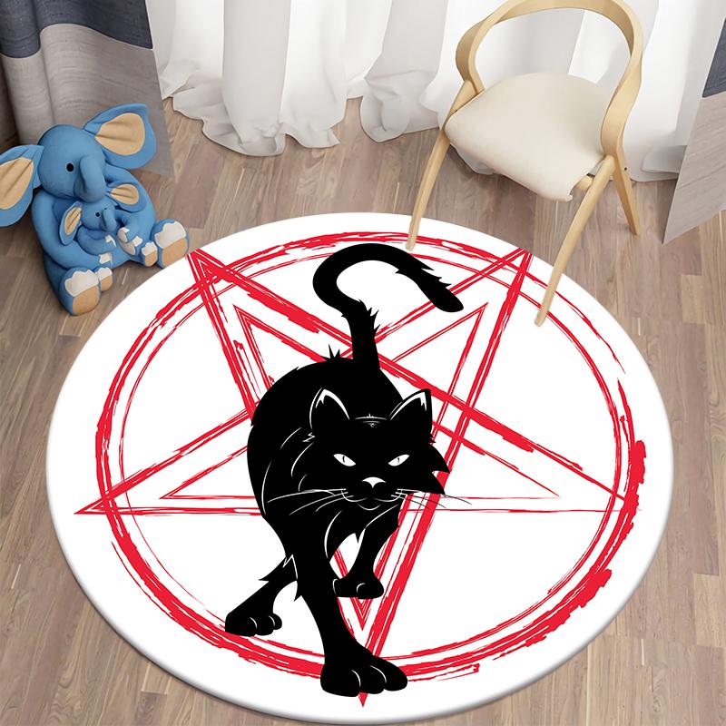 Black Cat Round Carpet for Living Room Rugs Children Carpet Bedroom Bath Mat for Children Home Decoration Anti-slip Doormat
