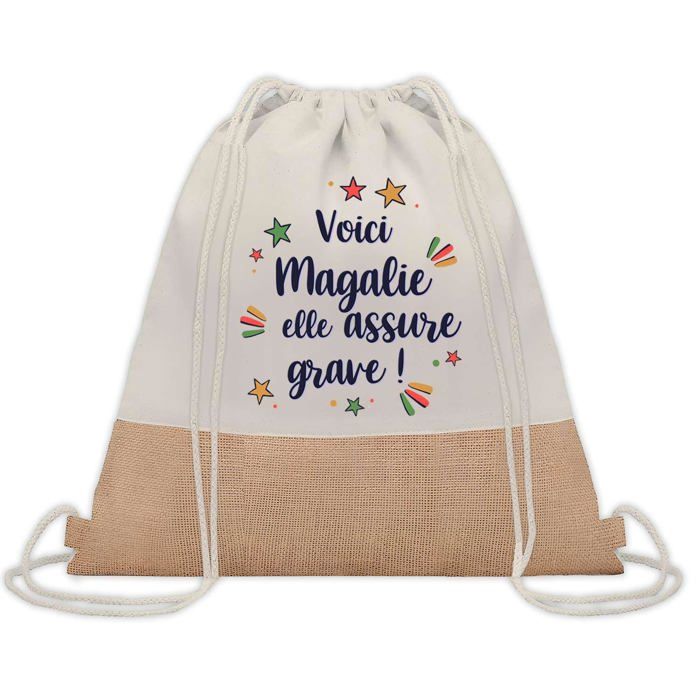 Sac cabas - PLANETEE - Magalie elle assure grave ! - Jute naturel - Imprimé en France - Anses solides
