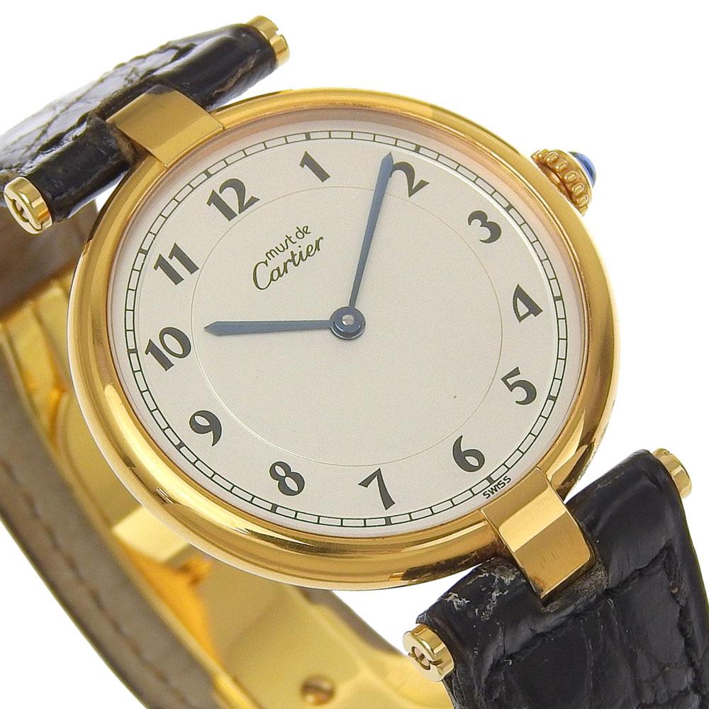 CARTIER Must Vermeille Watches cal.90 SilverDial Plated Gold/leather Quartz Analog display Women Used