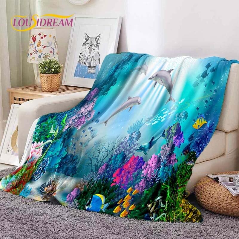Ocean Dolphin Blanket Ultra Lightweight Soft Plush Flannel Throws Blanket for Sofa Bed Couch Best Office Gifts