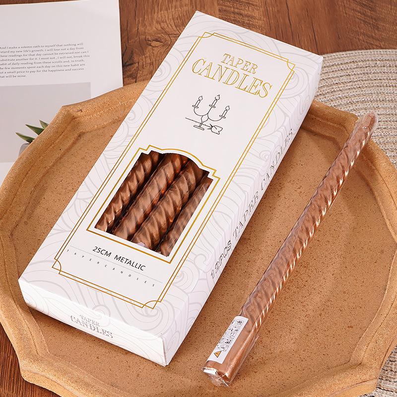 

Candlestick Long Candle Romantic Spiral Birthday Western Food Candlelight Dinner Thread Home Wedding Gold Silver Red European Candle Threaded bronze 12 pcs