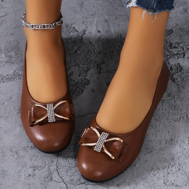 Chaussures plates à semelle plate grande taille pour femmes, nouvelles chaussures simples à talon compensé à nœud, talon bas, chaussures simples pour femmes à bout rond, chaussures de travail pour femmes, chaussures en cuir