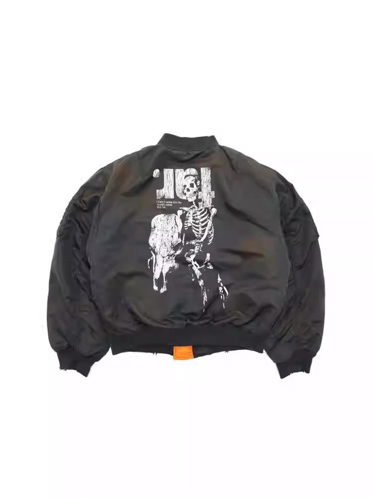 

FAR ARCHIVE Потерта куртка-бомбер з розписом Large (3) сірий колір/чорний