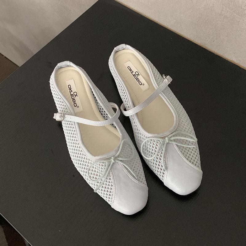 Fashion Female Slip On Footwear Ladies Flats Mary Janes Shoes Mesh Breathable Fashion Butterfly-Knot Women Flats Shoes Slides Mules