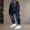 Men Plus Size Drawstring Waist Printed Teal Green Gem Heart Pattern Jogger Pants Cuffed Ankle With Side Pockets Long Trousers