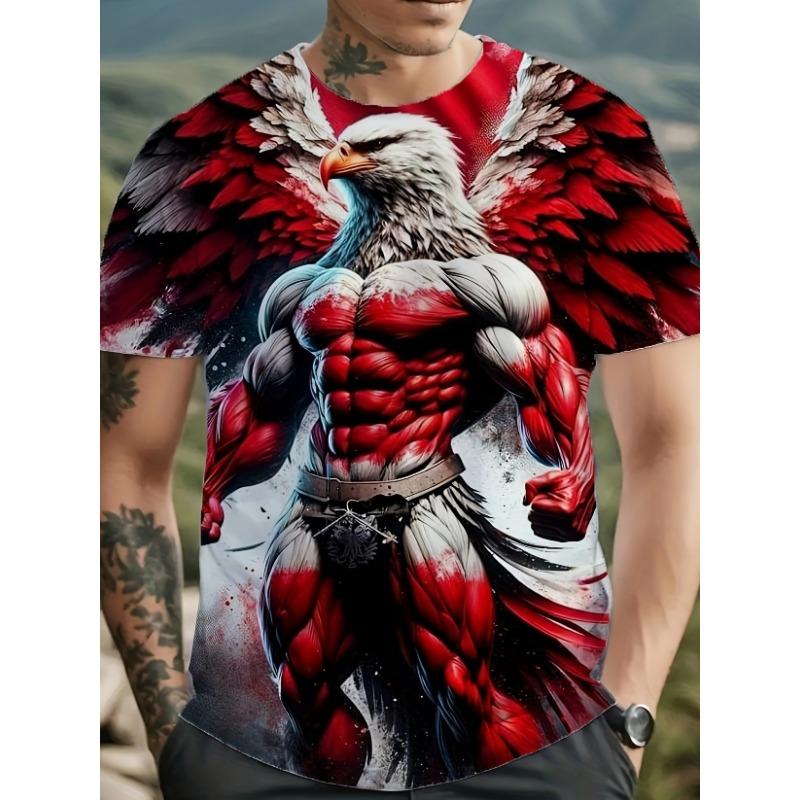 Fashionable summer men's domineering wolf print pattern breathable round neck T-shirt outdoor high street casual top