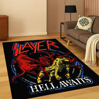 3D Slayer Heavy Metal Rcck Band Sign Carpet Rug for Bedroom Living Room Sofa Doormat Home Decor,Kid Game Area Rug Non-slip
