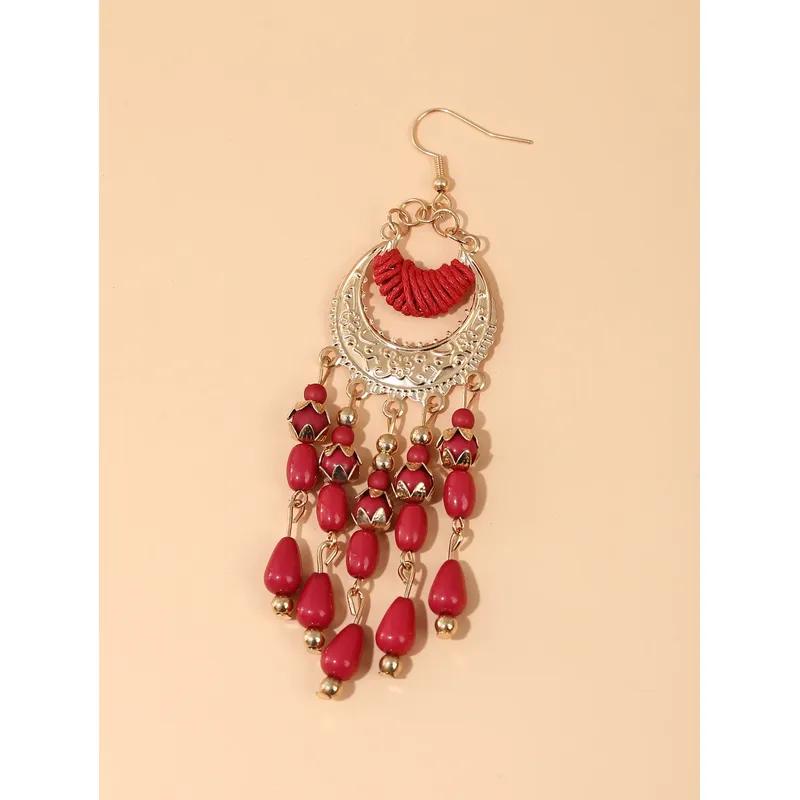 European and American retro earrings with ethnic style, rice beads, tassels, bead earrings, textured earrings, and accessories