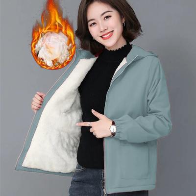 Women's Fleece Jacket Autumn Winter Short Thick Warm Zipper Jacket Loose Women's Hooded Coat Plus Size