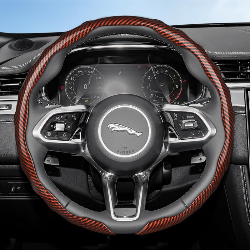 

Suitable for Jaguar Carbon Fiber Texture Steering Wheel Cover, Snap-On Wave-Shaped Sporty Design, Durable Protective Case for коричневый