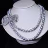 Elegant Freshwater Grey Pearl Double-Layer Necklace with Bowknot Accent