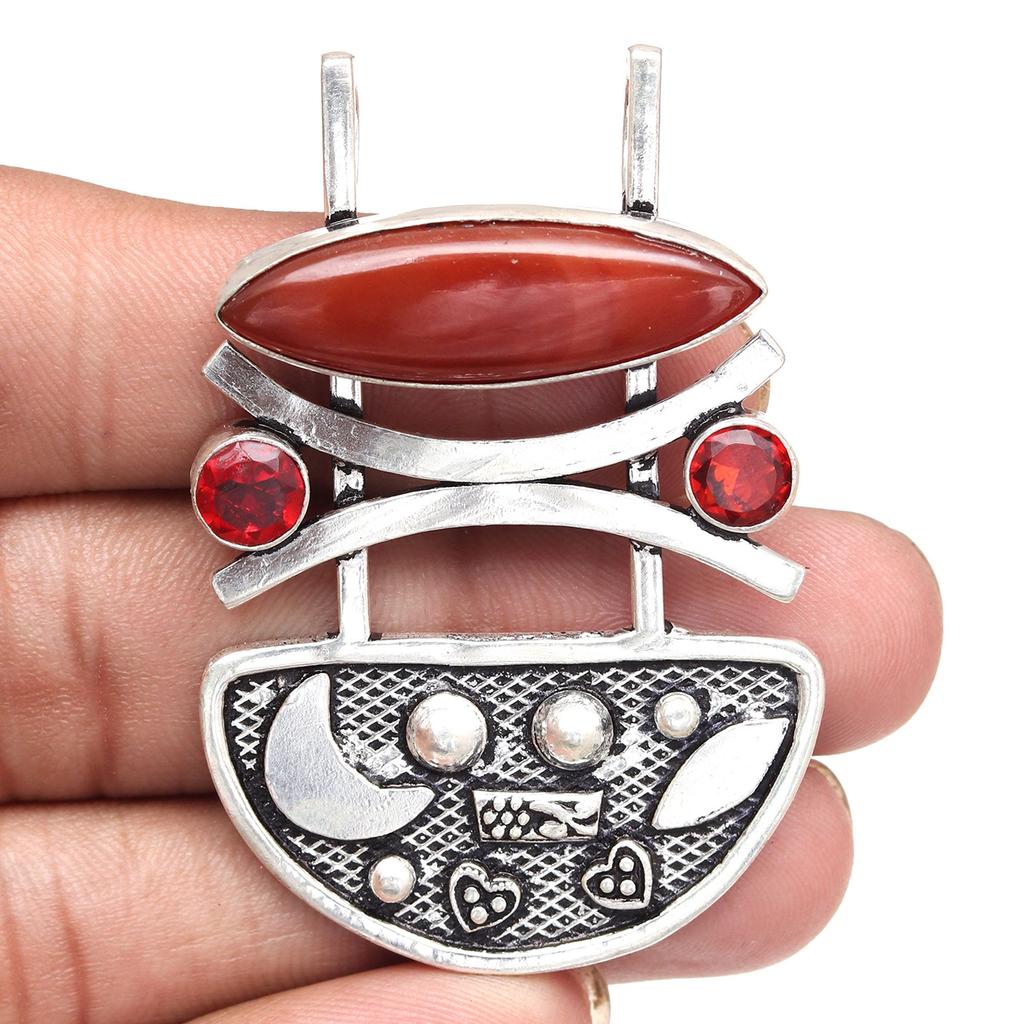 Red Onyx Garnet Gemstone Women's Gift For Her Silver Jewelry Pendant 2"