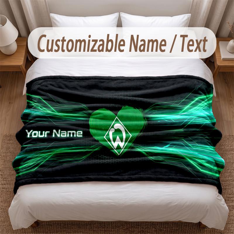 Werder Bremen FC Printed Flannel Blanket Custom Name Text Soft Warm Throw For Bedroom Holiday Gift