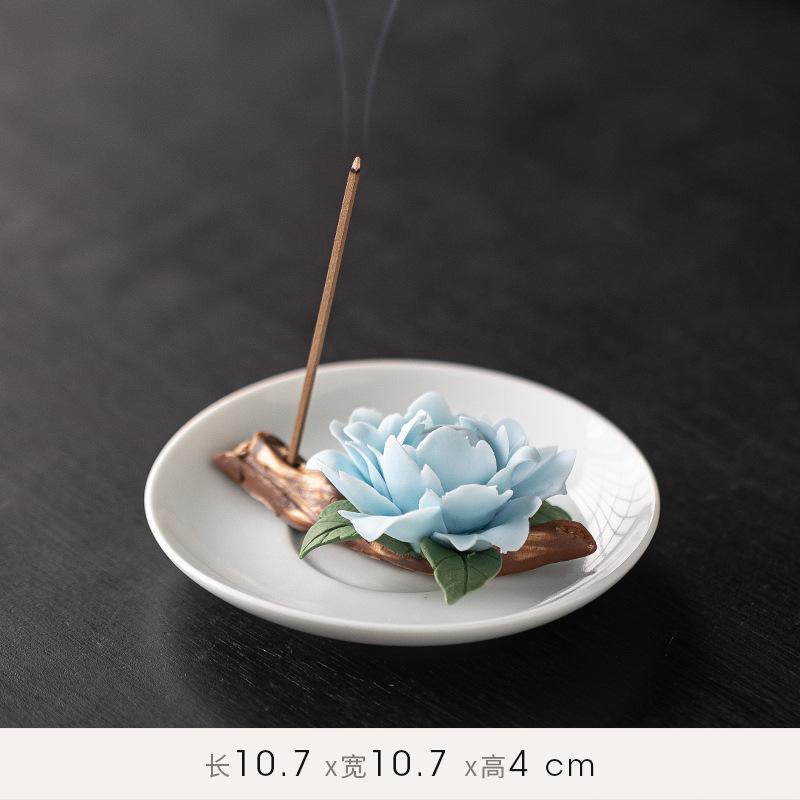 Zen Ceramic Censer Handicrafts Home Ornaments Peonies Incense Burner Flower Incense Stick Holder Home Office Table Decoration