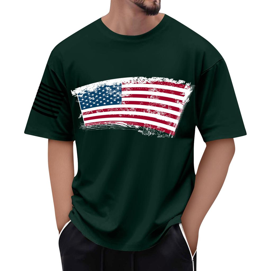 Men's Flag Printed T-Shirt Men's Loose Casual Short Sleeve Top