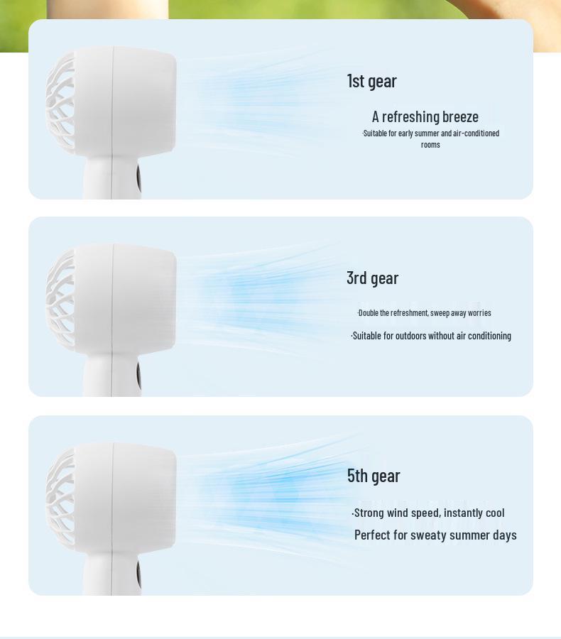 Compact USB Rechargeable Handheld Fan with 5-Speed Settings and Long Battery Life