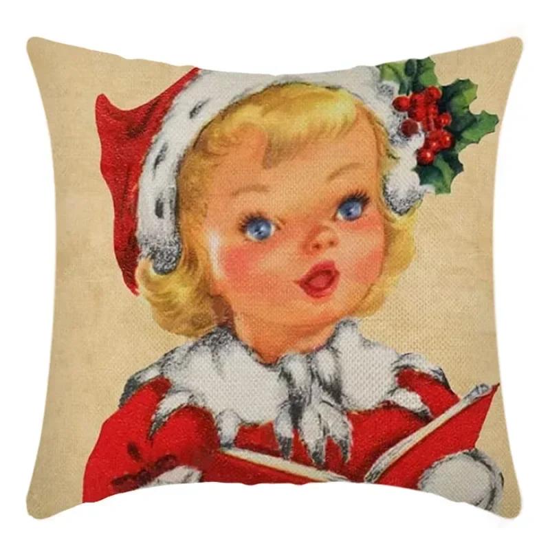 40/45cm Christmas  Cotton Linen Decorative Navidad Elk Snowman Santa Tree Cushion Cover Sofa Pillow Case