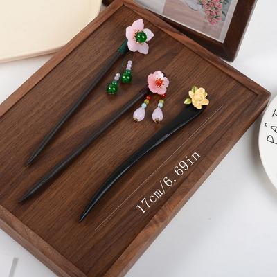 Vintage Chinese Style Wooden Hairpin for Women, Handmade Flower Hair Stick, Elegant Hair Accessory for Hanfu & Traditional Hairs