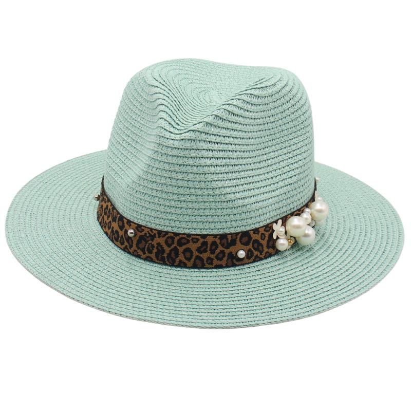 Spring And Summer 2022 New Panama Straw Hat Leopard Print Pearl Top Hat Men And Women Elegant Foldable Jazz Hat