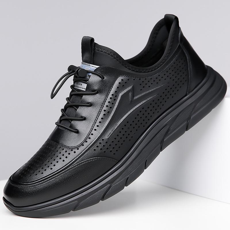 Fashion Trend Genuine Leather Men's Sneakers Designer Cowhide Breathable Soft-soled Board Shoes for Men Black Sport Casual Shoes