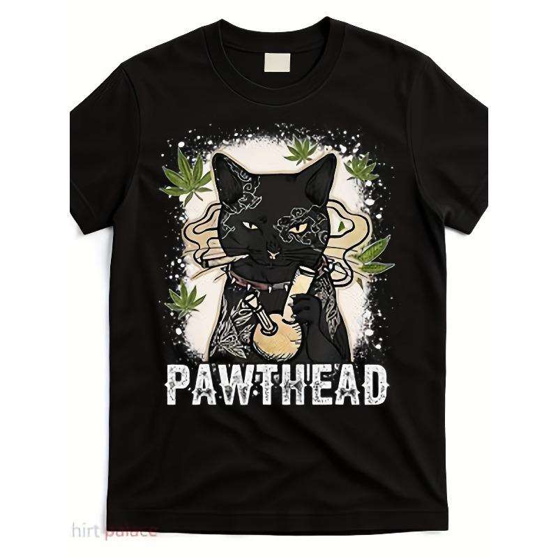 

European sizes Men s Funny 420 Cat Smoking Graphic T-Shirt - Retro Stoner Humor Tee with Leaf Design, Breathable Crew Neck Shirt for 420 Festivals S чёрный