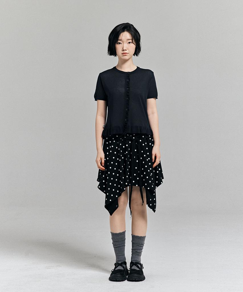Awesome Studio Frill Detail Short Sleeve Knit Cardigan Navy