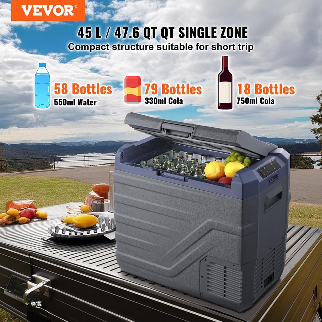 VEVOR Car Refrigerator, 12 Volt Car Refrigerator Fridge, 45 L Single Zone Portable Freezer with Built-in Light, -4 degrees F-68 degrees F