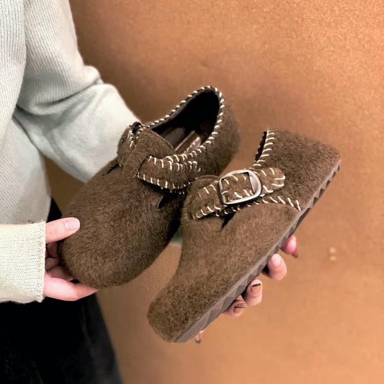 Spot thick-soled inner height increase all-inclusive cotton shoes for women's outer wear 2025 new autumn and winter velvet retro Boken shoes h