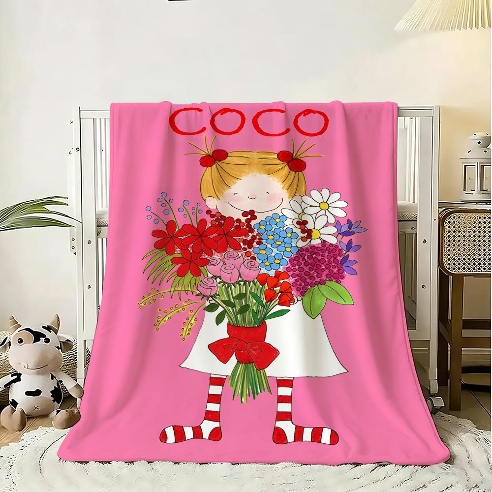 cute cartoon funny girl art c-cocos chan Throw 240g Flannel Blanket Lightweight Soft Skin-friendly Summer Thin Throw Blanket