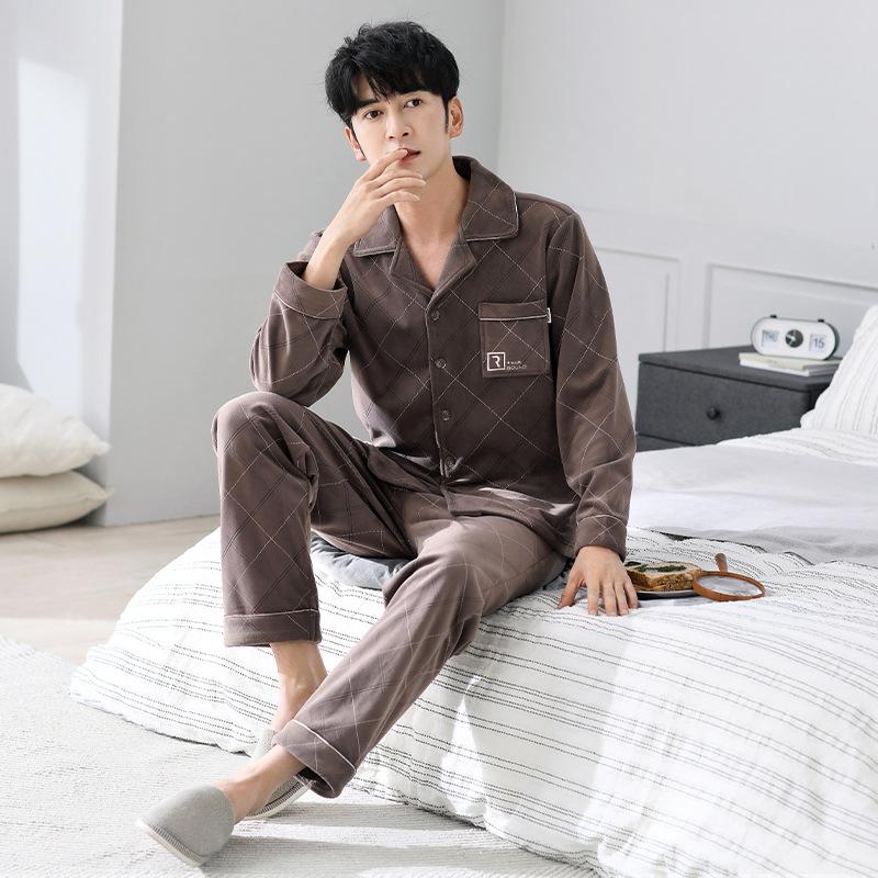 Pajamas Men'S Autumn And Winter Island Fleece Thin Long Sleeve Coral Fleece Homewear Middle-Aged Dad Large Size Suit