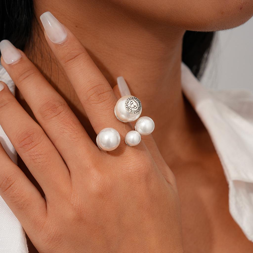Imitation Pearl Geometric Round Open Ring Vintage Versatile Index Finger Ring Jewelry