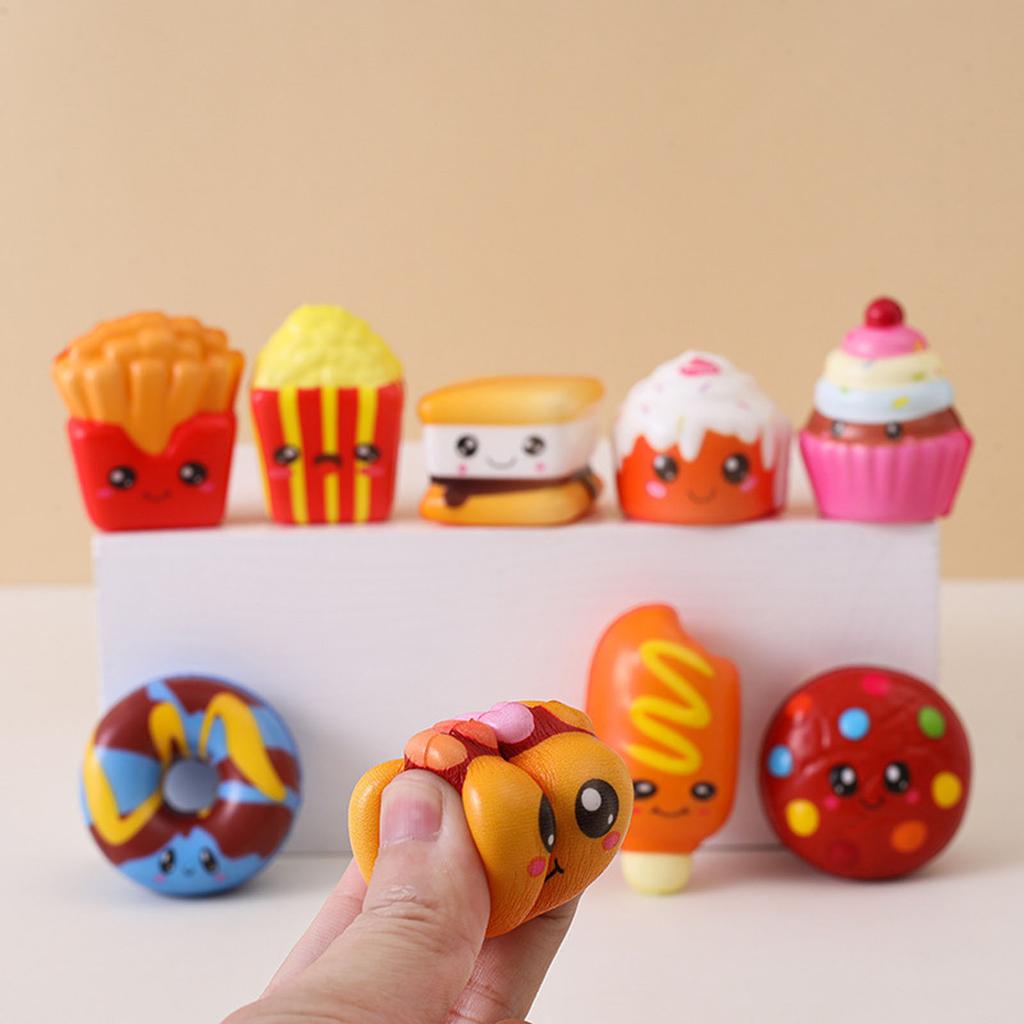 Set of 9 Soft Squishy Food Shaped Stress Relief Toys Includes Donut Cupcake Fries Corn Dog and More for Sensory Play and Anxiety Reduction