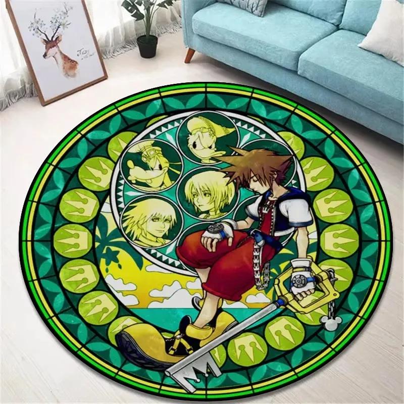 Kingdom Hearts Round Area Rug Anime Gaming Carpet Non Slip Floor Mat Bedroom Decor Soft Gift For Gamer Kids