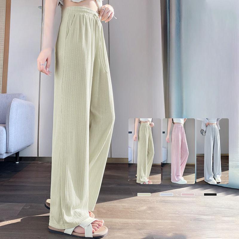 

Летние широкие брюки из ледяного шелка для женщин, легкие, быстросохнущие, зеленые, повседневные брюки XXL зелёный