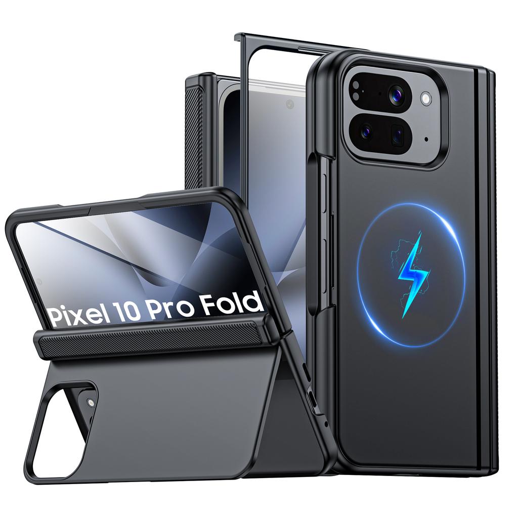 For Google Pixel 10 Pro Fold with Magnetic Power [Hidden Kickstand][Screen Protector][Hinge Protection] Slim Shockproof Protective Phone Case-Black