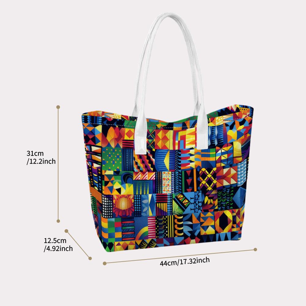 Colorful Geometric Pattern Tote Bag Casual Large Capacity Shoulder Handbag for Daily Use