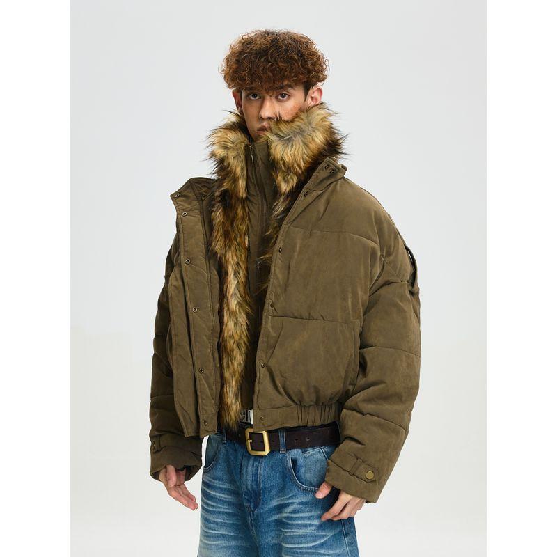 Cabbage Coke American Retro Style Faux Two-Piece Cotton Jacket for Men and Women, Thickened and Warm Short Cotton Coat for Winter