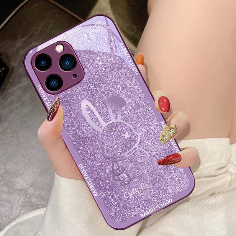 

Starry Sky Rabbit Rose Purple For IPhone 16 Pro Max 15 Pro 14 13 12 Mini 11 XS Max XR 7 8 Plu SE 2022 Tempered Glass Phone Case For iPhone 16 Pro