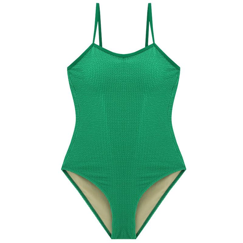 Korean version of simple one-piece swimsuit female sexy suspender slim and thin solid color small chest new hot spring swimsuit