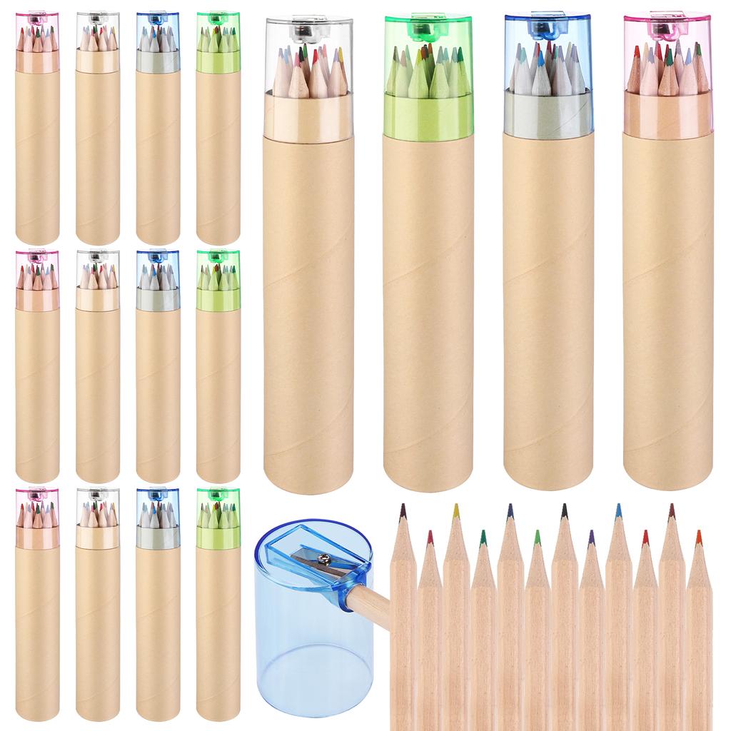 40 Pack Mini Drawing Colored Pencils With Sharpener 12 Color Mini Drawing Pencils Set 3.3Inch Short Fat Color Pencils In Tube Co