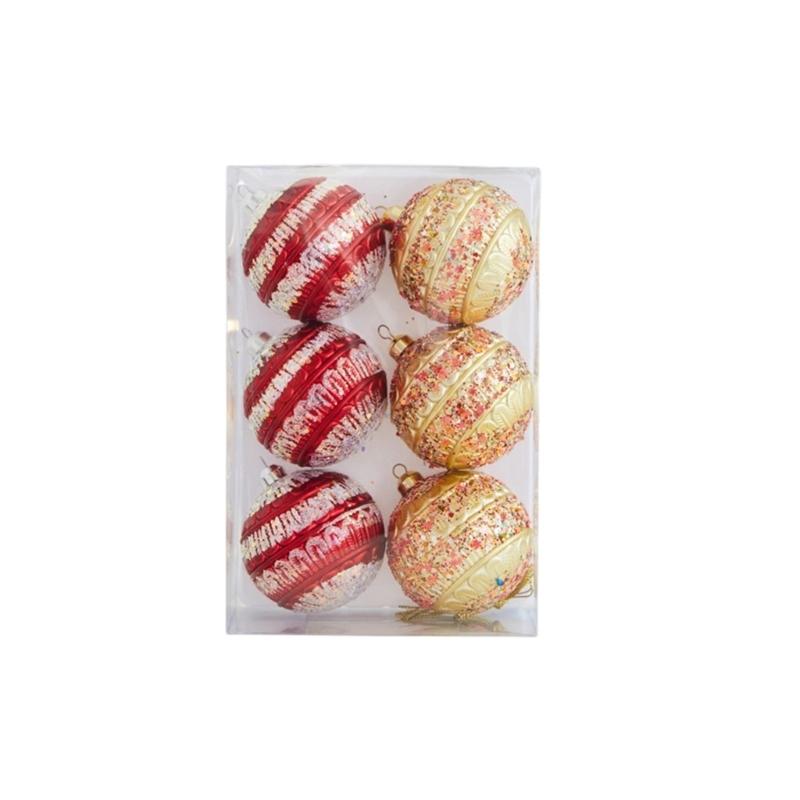 6 Christmas Baubles In a Single Package, PVC Holiday Decorations with Integrated Cords for Seasonal Display Placement